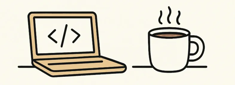 A desk with code and coffee, header image for Rio Gesulgon's blog